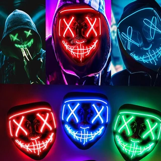 Máscara De Halloween Em Forma De V Brilhante Cosplay Neon Light Fluorescent Led Cold