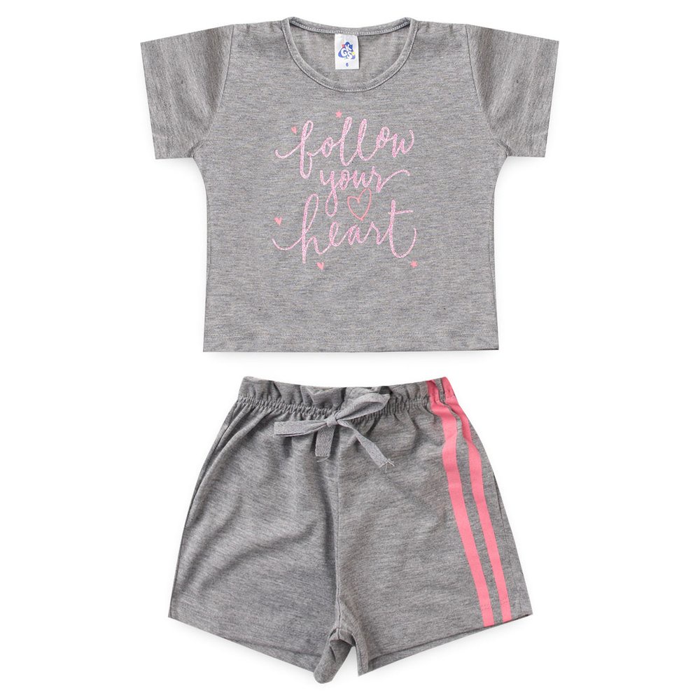 Conjunto Infantil de Verão para Menina Cropped e Shorts - GKS Rosa