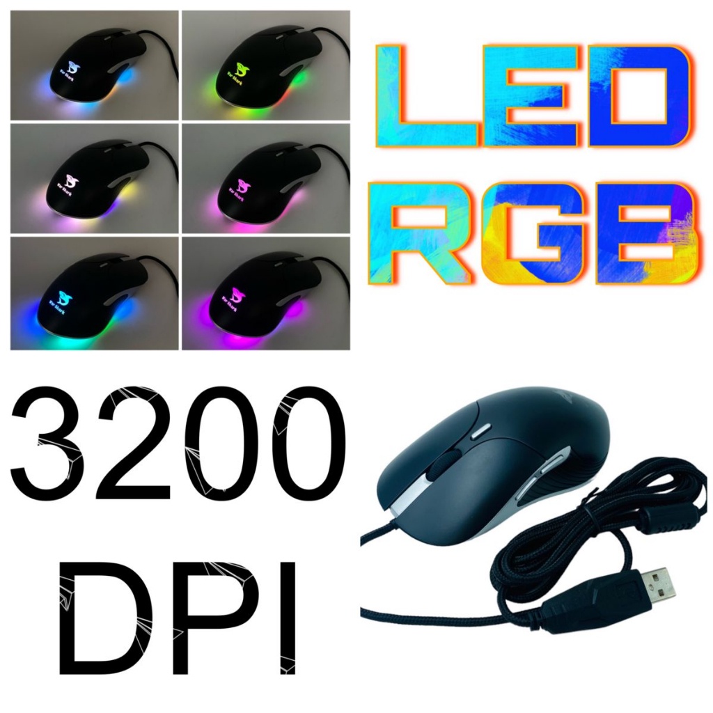 Mouse Gamer Led RGB Com Fio USB 3200 Dpi Design Ergonomico War Shark RG-60