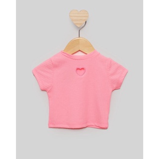 Blusa Bebê Cropped Coração Vazado Rosa