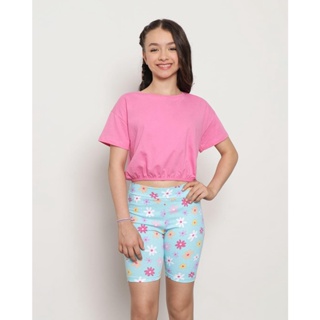 Blusa Juvenil Cropped Manga Curta Elástico Na Barra Rosa