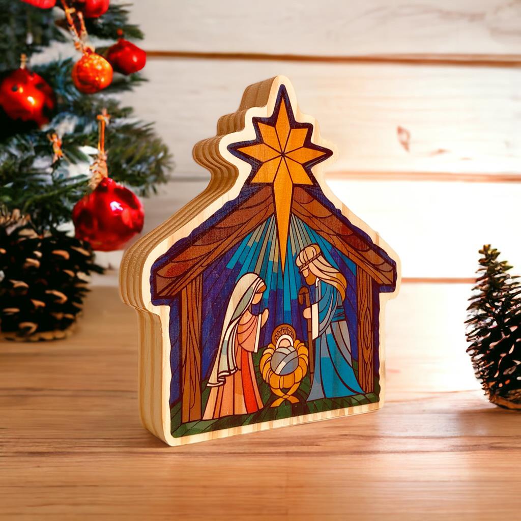 Decoração de Natal Sagrada Família Manjedoura Enfeite Religioso Nascimento de Jesus