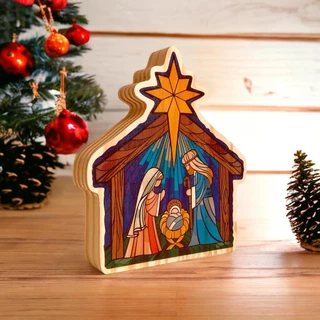 Decoração de Natal Sagrada Família Manjedoura Enfeite Religioso Nascimento de Jesus