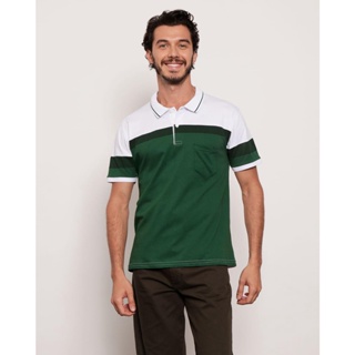 Polo Masculina Manga Curta Recortes Verde