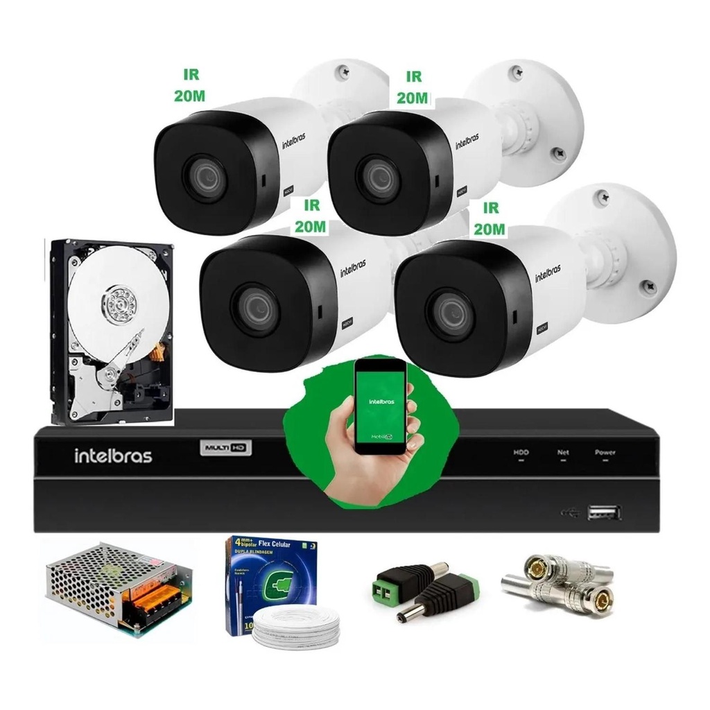 Kit Intelbras 4 Cam 1120b G4 Ir 20m Dvr 4 Mhdx Hd 500g