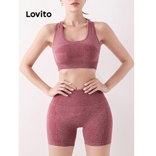 Lovito Conjunto de Roupas Esportivas com Modelagem para Realçar os Glúteos em Tecido Liso Casual para Mulheres LNA19078 (Cinza/Bordô/Preto)
