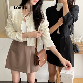 Lovito Blazer Básico Casual Com Botão Liso Na Frente Para Mulheres LNE33130 (Branco/Preto)