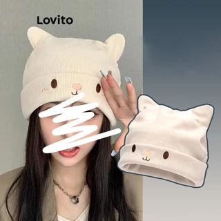 Lovito Bonitos Chapéus de Lã com Orelhas de Gato e Tecelagem de Lã para Mulheres LFA09289