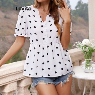 Lovito Blusa Elegante Com Botões De Bolinhas Para Mulheres LNL41096