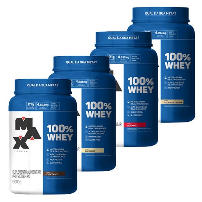 Whey Protein 100% Max Titanium Baixo Carbohidrato 900g Pote