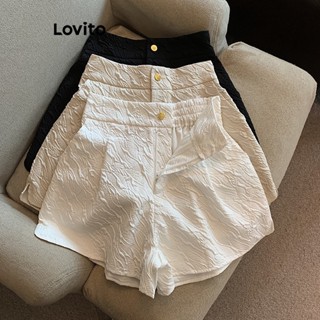 Lovito Shorts Casuais De Bolso Jacquard Liso Para Mulheres L74ED145