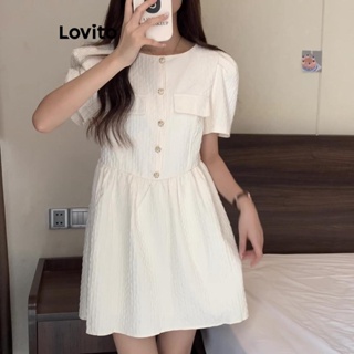 Lovito Vestido Casual De Bolso Falso Frontal Com Botão Liso Para Mulheres LNE42145