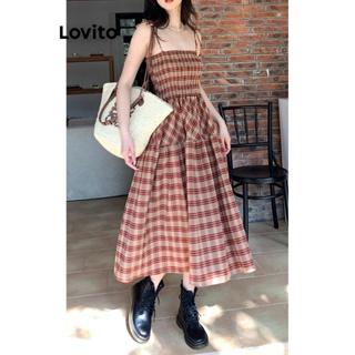 Lovito Vestido Casual Xadrez Com Renda E Smocked Para Mulheres LNE42384