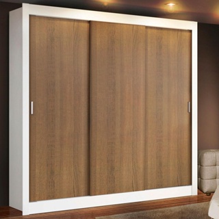 Guarda Roupa Casal Madesa Mônaco 3 Portas de Correr - Branco/Rustic