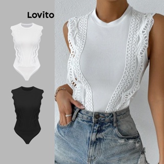 Lovito Blusa de Renda Jacquard para Mulheres LBE04075 (Branca)