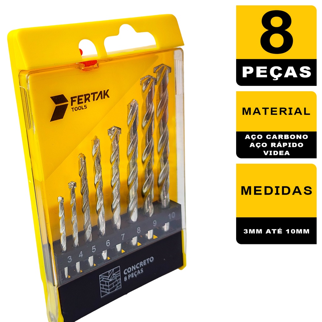 Jogo De Broca Para Furadeira Concreto Vídea Fertak 8 Pcs