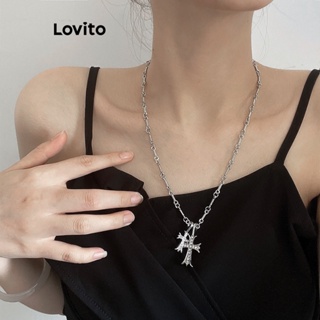Lovito Colares Casuais De Strass Com Letras Para Mulheres LCS05012