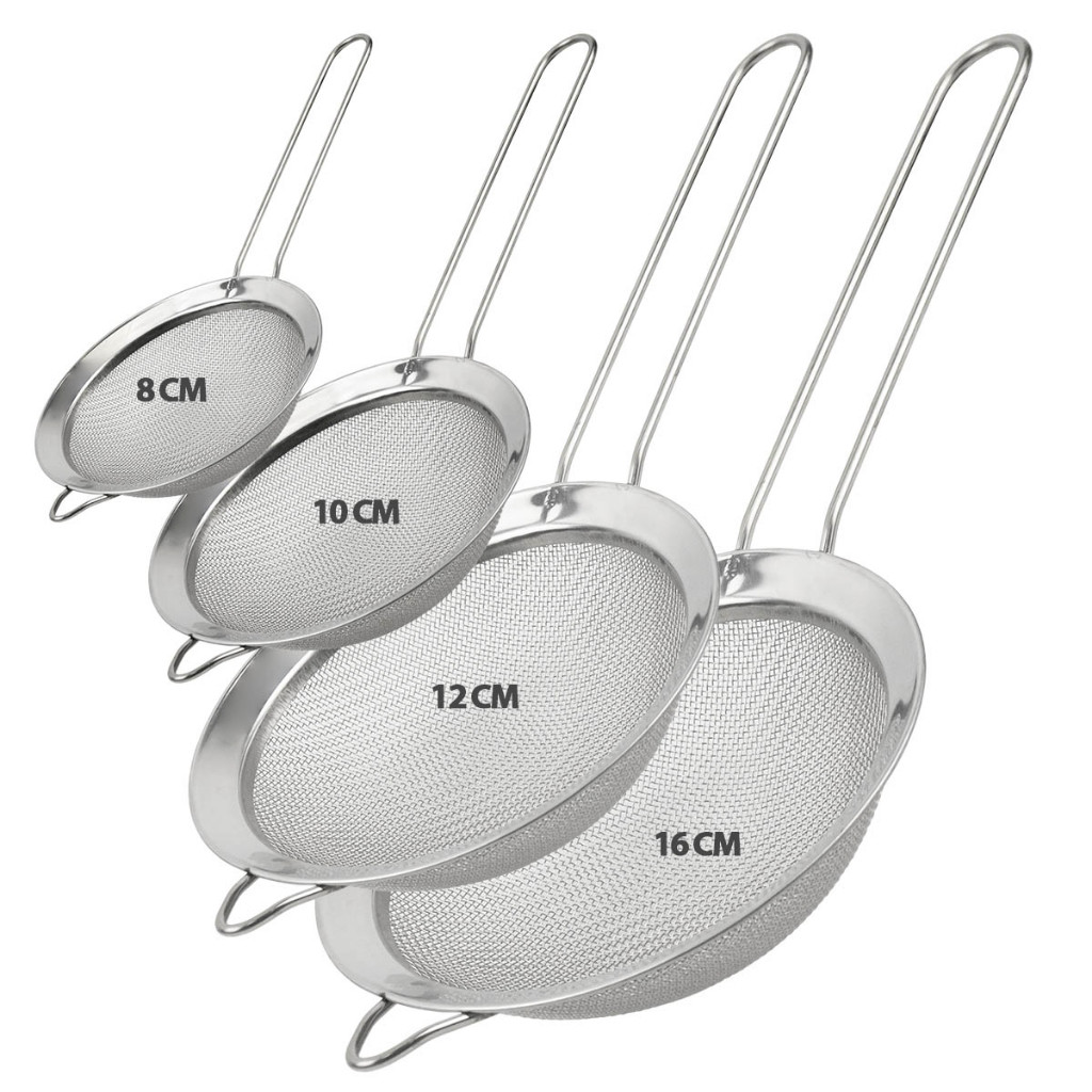 Kit 3/4 Peneira Inox 8/10/12/16cm para Cozinha Drinks Confei