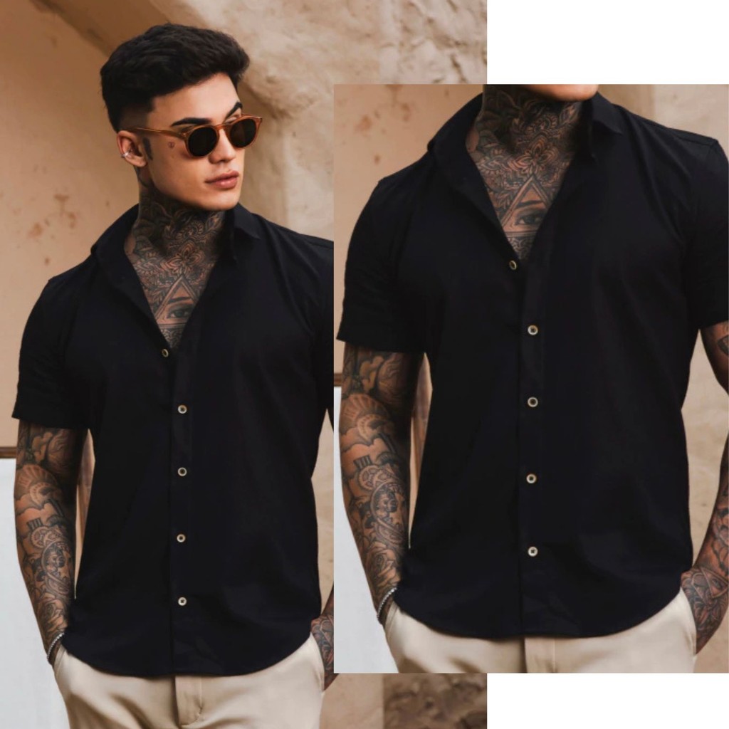 Camisa Social Masculina Linho Gola Padre Manga Curta Premium