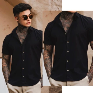Camisa Social Masculina Linho Gola Padre Manga Curta Premium