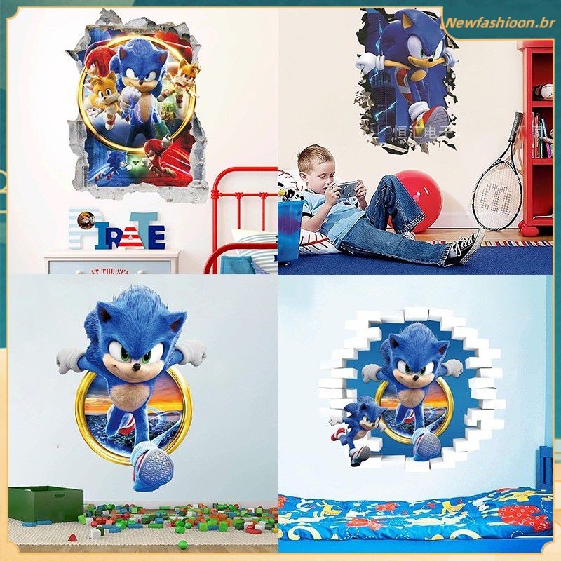 Sonic Papel De Parede Bonito Dos Desenhos Animados 3D Steedy Novas Crianças Quarto Arte Cartaz Decoração Porta Adesivo P