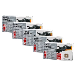 Kit com 5 Luva Nitrílica Preta de 100 descarpack Tamanho G