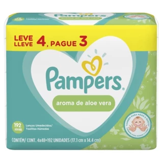 Lenços Umedecidos Pampers Aloe Vera Leve 4 Pague 3 - 4 Embalagens com 48 Lenços cada em Oferta na Shopee