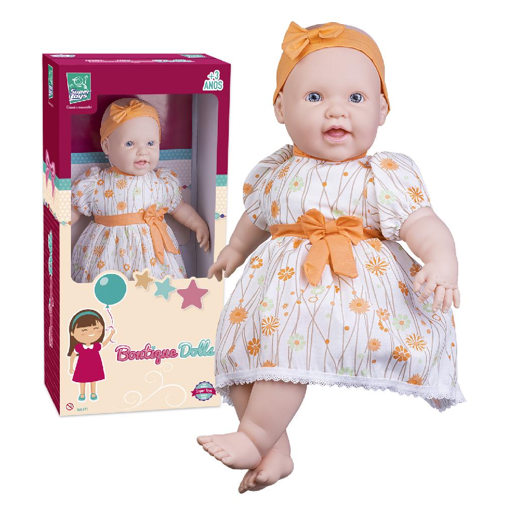 Boneca Boutique Doll Grande 53 Cm Bebê Macia com Lacinho