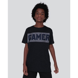 Camiseta Juvenil Flamê Recorte Estampa Game Preta
