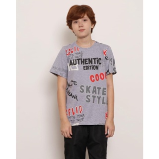 Camiseta Juvenil Manga Curta Estampada Cinza