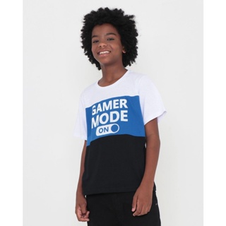 Camiseta Juvenil Recorte Estampa Texturizada Game Branca