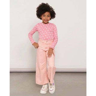 Calça Sarja Infantil Wide Leg Brilho Rosa