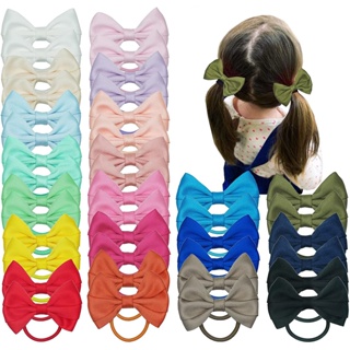 12Pcs Hair Bow Bobbles Para Meninas Ties Pontial Bows Bands Com Laços De Algodão Blend 3,5 Polegadas , Elásticos De Cabelo