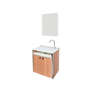 Gabinete de banheiro com lavatório e espelheira Cris-Classic 42x62,5cm branco e amadeirado Cris-metal
