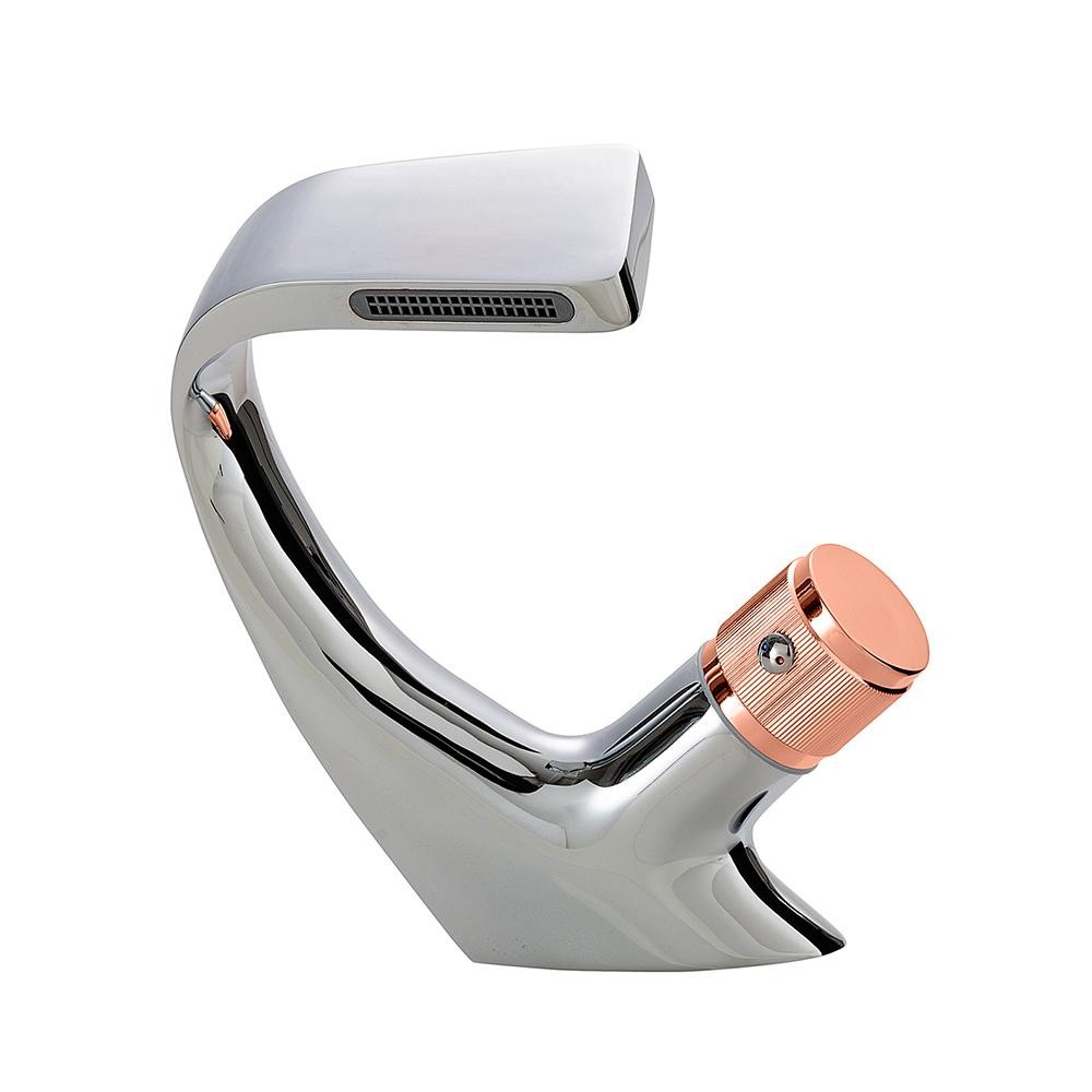 Torneira Para Banheiro Cascata Misturador Monocomando Baixa Cairu Pingoo - Prata E Rose