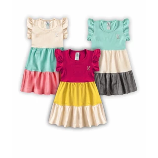 3 Vestido Infantil Menina 3 Marias Tricolor 1 ao 16 Rodado com Babados