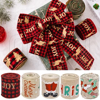 6M/Rolo De Linho Xadrez De Natal LED Decoração De Fita Dourada/DIY Árvore Vermelho Verde Arco/Embrulho De Presente De Ano Novo De Cânhamo/Corda De Tecido Para Embalagem De Ramo De Flor