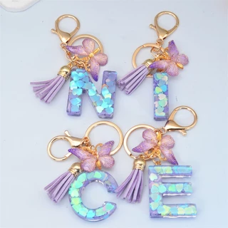 Criativo Lantejoulas De Amor Púrpura Pingente Inicial Chaveiro Acessórios Femininos Porta-Chaves em Oferta na Shopee