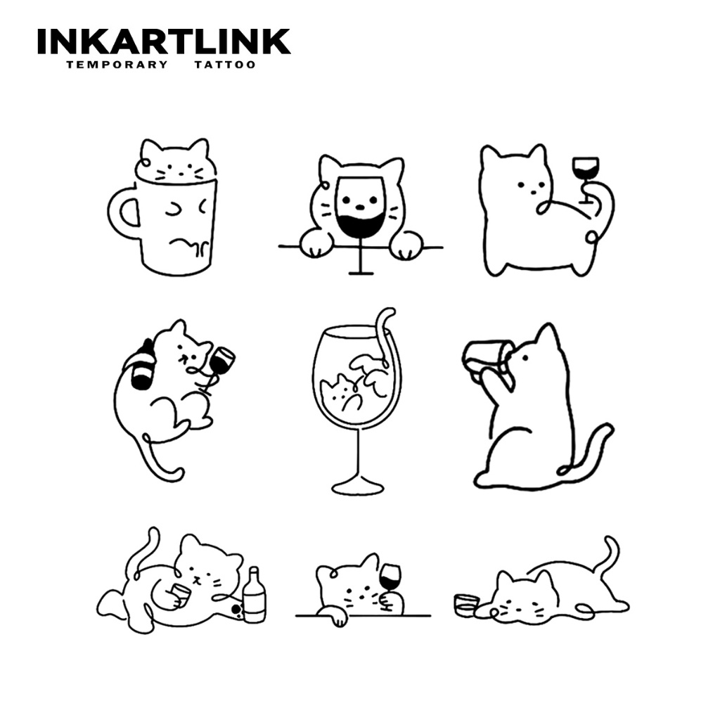 Gatinho Simples E Bonito (1) Tatuagem Autocolante , Mágica De Longa Duração À Prova D'água , Dura Até 15 Dias De Falsa semi Permanente .