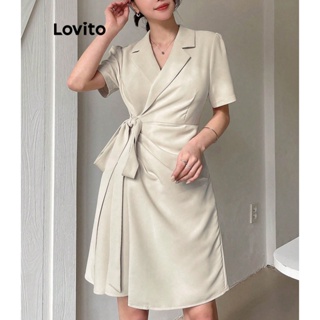 Lovito Vestido com Amarração Assimétrica para Mulheres LBE04127 (Off White)