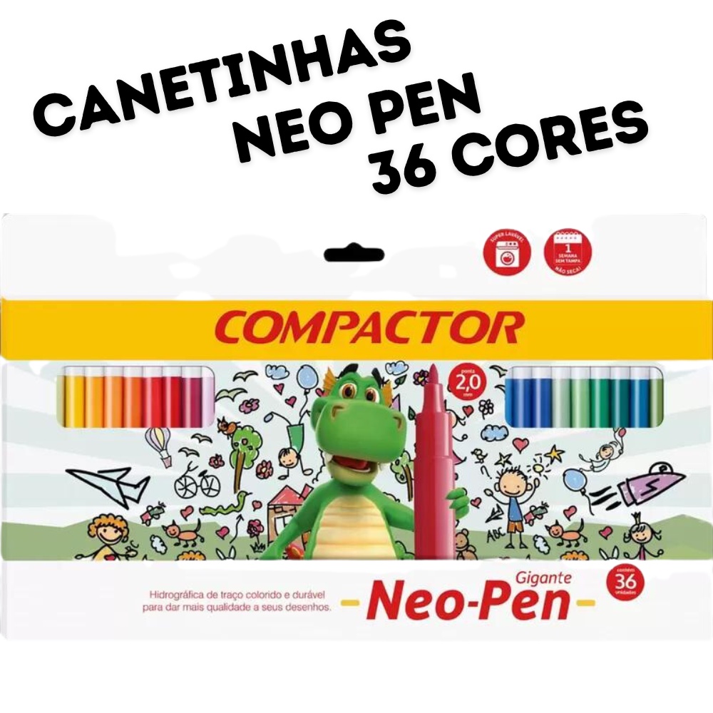 Canetinha Hidrográfica Neo Pen Gigante 36 Cores COMPACTOR | Shopee Brasil