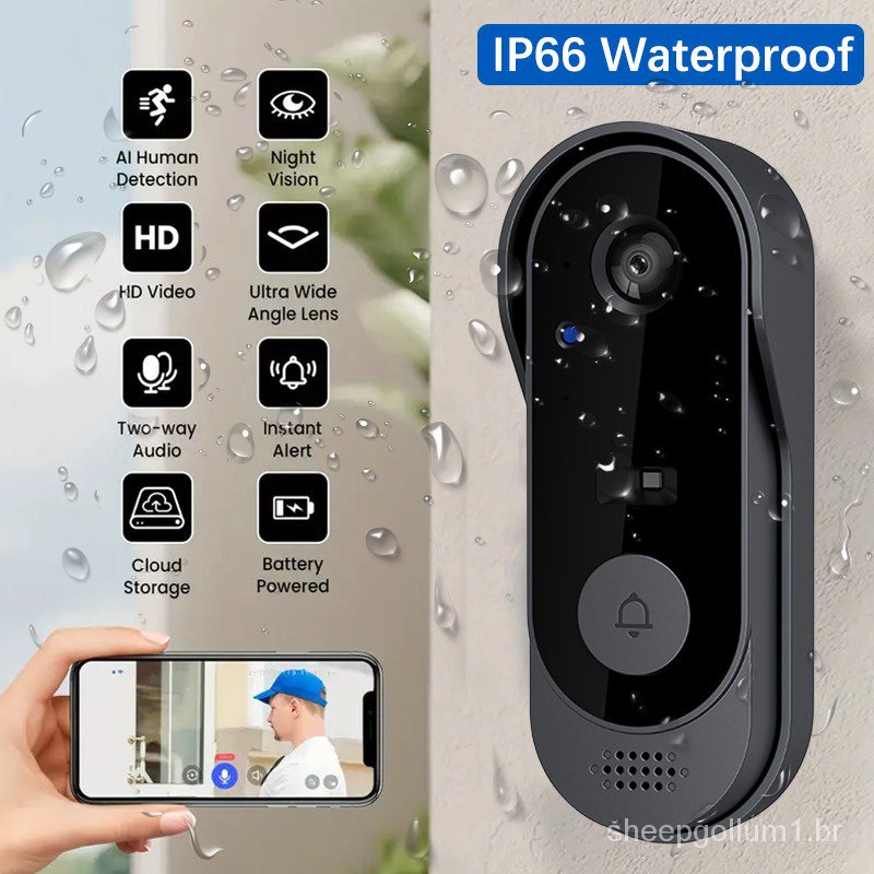 campainha sem fio a prova d água Vídeo Porteiro Wi-Fi HD Inteligente Smart Home campainha a prova d água sem fio campainha com interfone