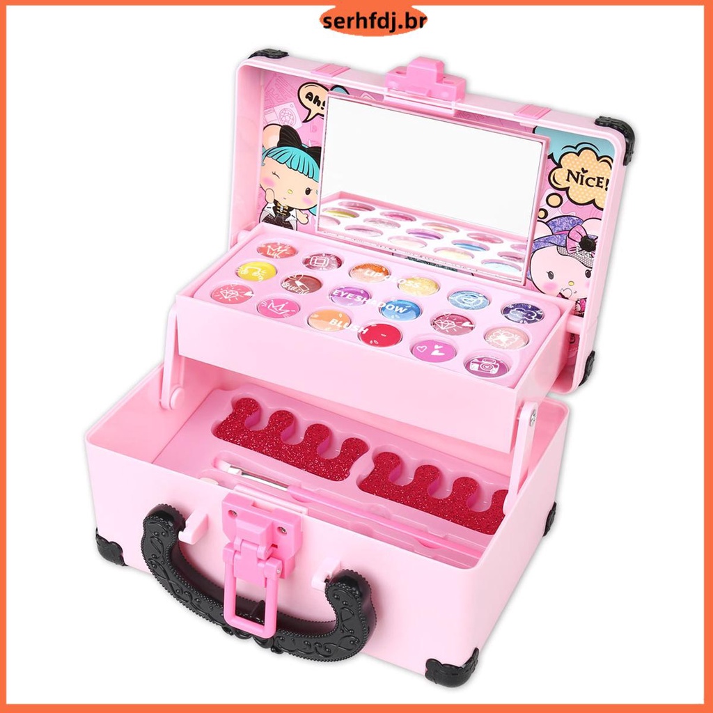 Kit de maquiagem infantil para menina - kit de maquiagem lavável brinquedo  cosmético real conjunto de beleza carrinho com caixa