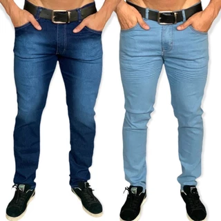 Kit 2 Calças Masculina Skinny Jeans em Sarja com Lycra
