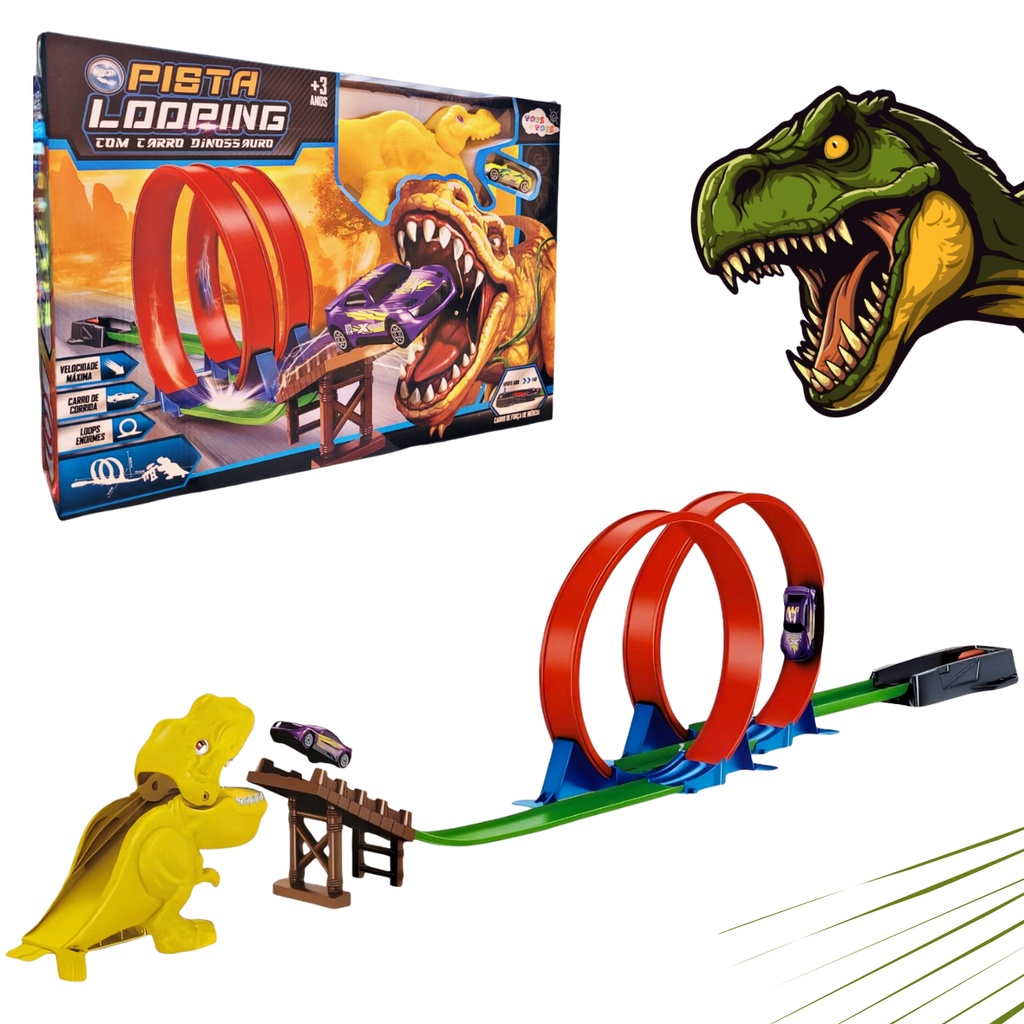Pista Lançador Brinquedo Infantil Dinossauro Race Looping
