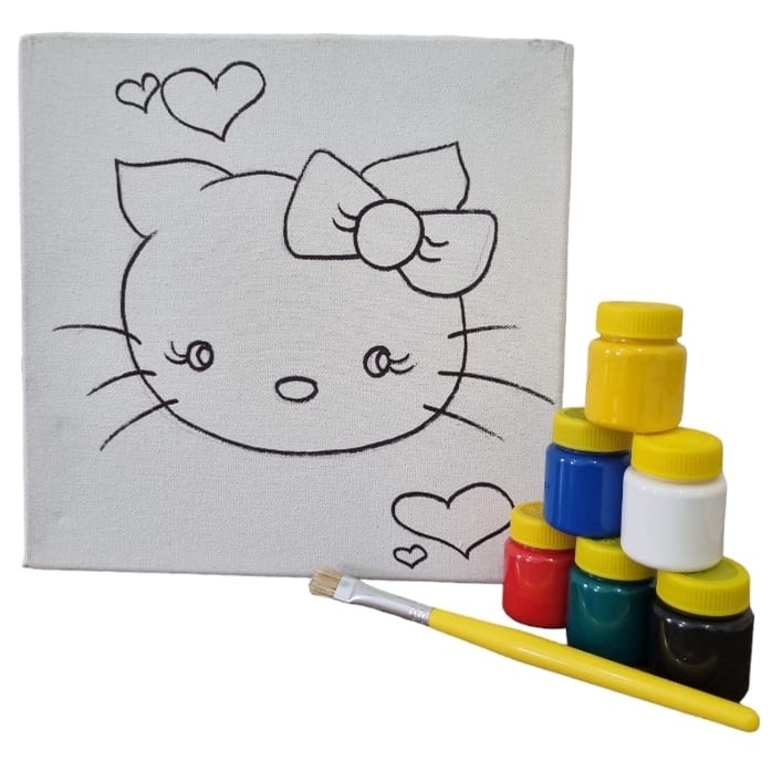 Kit Pintura em Tela Infantil Hello Kitty Tintas Pincel Arte | Shopee Brasil