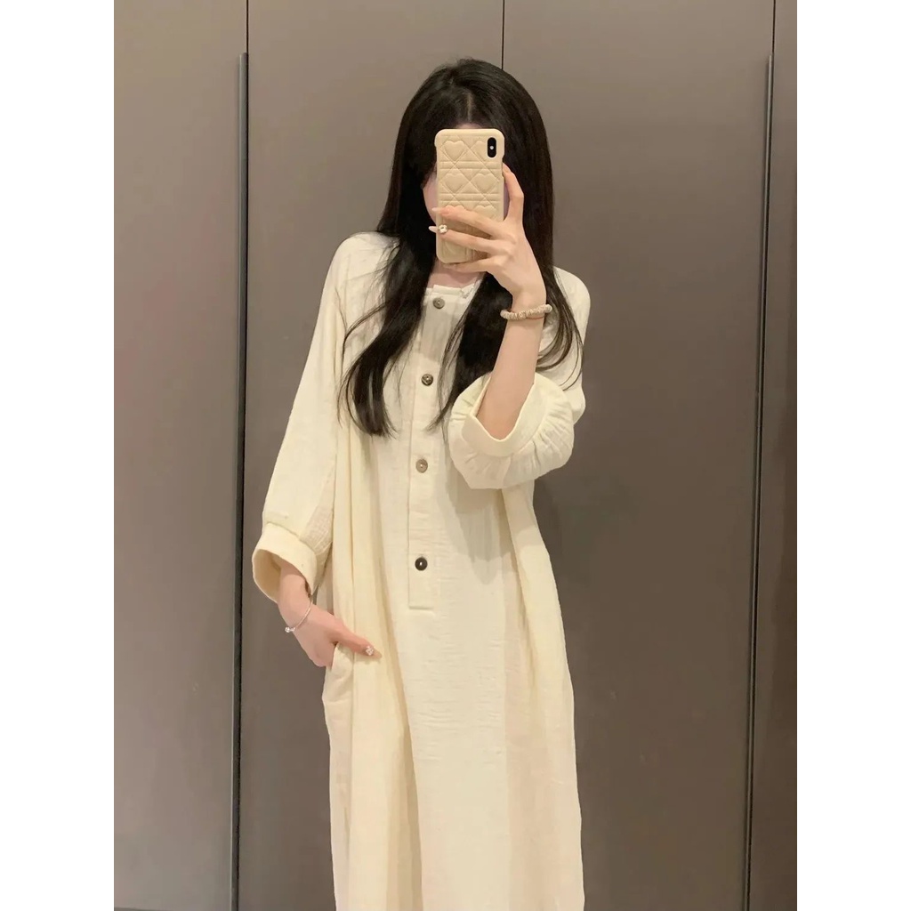 Qican Vestido feminino manga curta camisola solto pijamas