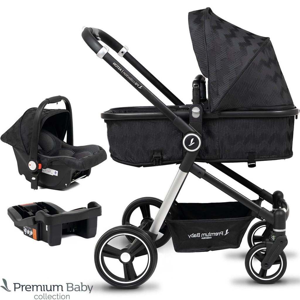Carrinho Bebê Travel System Aston Silver/Black Premium Baby