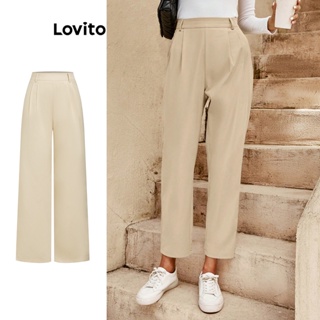 Lovito Calça Básica Plissada Lisa Boho Para Mulheres L74ED038