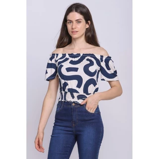 Blusa Ciganinha Feminina Viscose Collection Estampada Polo Wear Azul Escuro